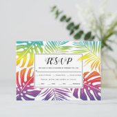 ゲイ、レズ結婚ビアンの虹の熱帯葉 出欠カード (スタンド正面)