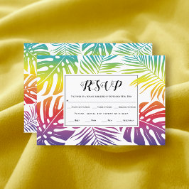 ゲイ、レズ結婚ビアンの虹の熱帯葉 出欠カード