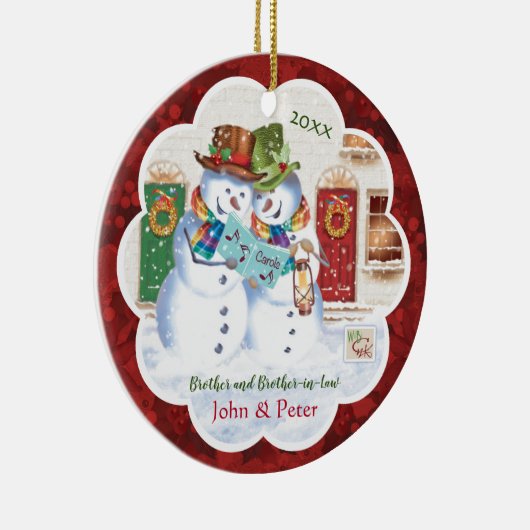 ゲイ、兄弟及び義理の兄弟のキャロルを歌っている雪だるま セラミックオーナメント (右)