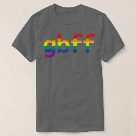 ゲイBFFタイポグラフィプライド虹 Tシャツ (デザイン正面)