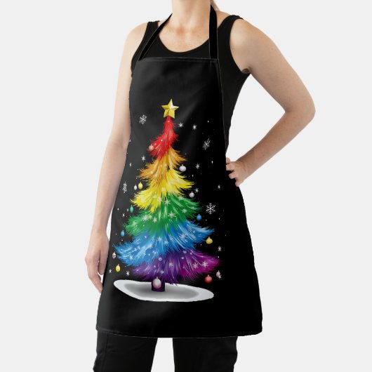 ゲイLGBTプライドレインボークリスマスツリーメリークリスマス エプロン (インサイチュ)