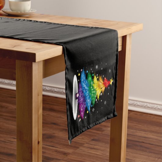 ゲイLGBTプライドレインボークリスマスツリーメリークリスマス ショートテーブルランナー (インサイチュ)
