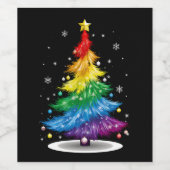 ゲイLGBTプライドレインボークリスマスツリーメリークリスマス ワインラベル (シングルラベル)