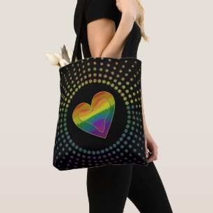 ゲイLGBTQプライド月ラブレインボーハートドット トートバッグ