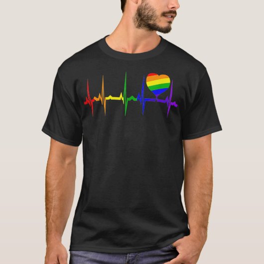 ゲイLGBTQプライド虹の旗LGBT贈答品EKG Love H Tシャツ (正面)
