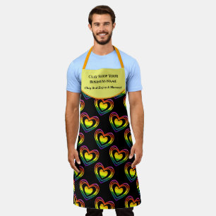 ゲイLGBTQレインボーハートパターンビジネスネーム エプロン