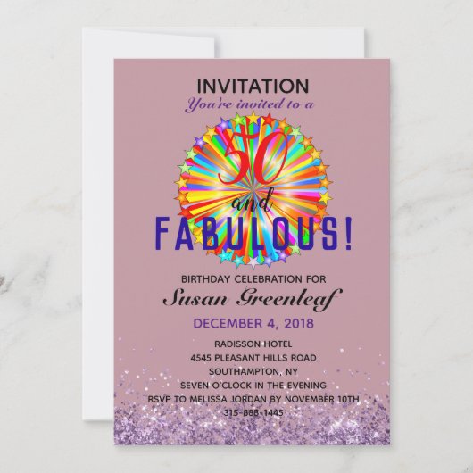 ゲイLGBTQ任意の年齢の素晴らしいレインボー誕生日マウヴ 招待状 (正面)