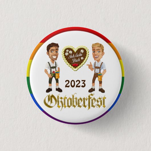 ゲイLGBTQIA+オクトーバーフェスト2023ゲイピンボタン 缶バッジ (正面)