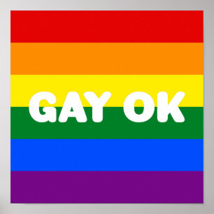 ゲイOKビッグ文字ロゴLGBTゲイプライドレインボーフラグ ポスター
