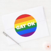 ゲイOKビッグ文字ロゴLGBTゲイプライドレインボーフラグ ラウンドシール (封筒)