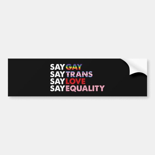 ゲイSay Trans Say Love Say Equality Gay Rights バンパーステッカー (正面)