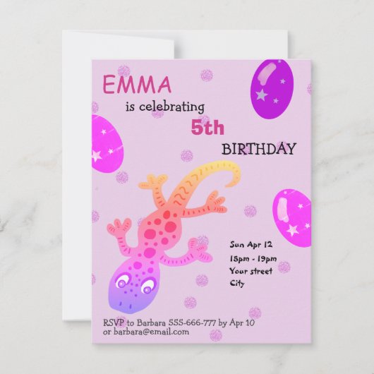 ゲコリザードの子供の誕生日パーティーカード 招待状 (正面)