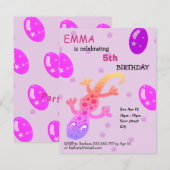 ゲコリザードの子供の誕生日パーティーカード 招待状 (正面/裏面)