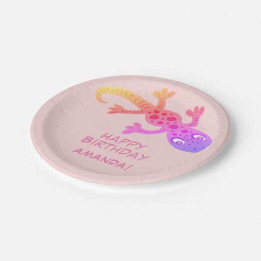 ゲコリザードレインボー名前をカスタムする子供の誕生日 ペーパープレート (アングル)