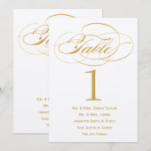 ゲストとエレガントなスクリプトテーブル番号 - ゴールド 招待状 (正面/裏面)