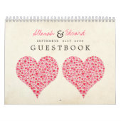 ゲストの印の本を結婚しているピンクの赤いハートのバラ カレンダー (カバー)