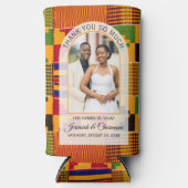 ゲストの皆様ありがとうございます！アフリカ・ガーナのケンテで彩るウェディング スリム缶クーラー (正面)