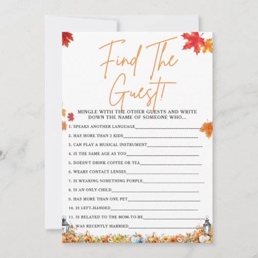 ゲストの赤ちゃんシャワーゲーム小さなかぼちゃを見つける 招待状 (正面)