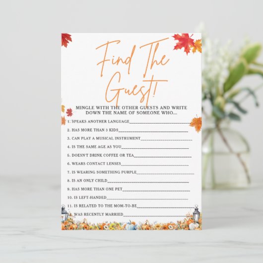 ゲストの赤ちゃんシャワーゲーム小さなかぼちゃを見つける 招待状 (スタンド正面)