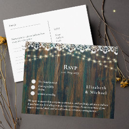 ゲストの返信用にメニュー テンプレート ラスティック ウッドレース ライト ポストカード