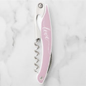ゲストへの感謝を込めたピンクのウェディングギフトのパーソナライズされたアイテム ソムリエナイフ (正面)