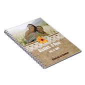 ゲストを結婚する素朴なバーラップ、レースおよびロープは署名します ノートブック (右側)