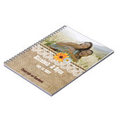 ゲストを結婚する素朴なバーラップ、レースおよびロープは署名します ノートブック (左側)