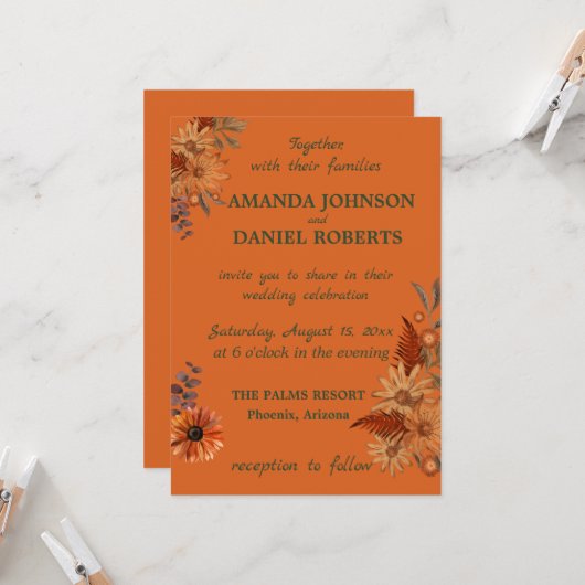 ゲストを迎える準備ができたラスティックな花 招待状 (正面/裏面インサイチュ)