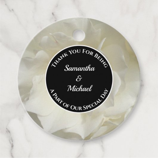 ゲストエレガントサンキューホワイトローズフォト結婚ズ フェイバータグ (正面)