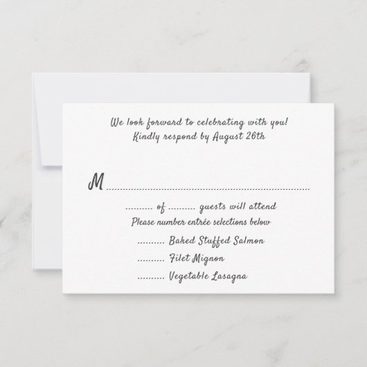 ゲストカウントメニュー応答ブラックカードとホワイトカード 招待状 (正面)