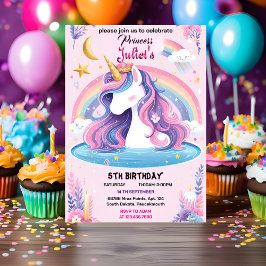 ゲストガーリーかわいいパープルピンクのユニコーン1歳 招待状