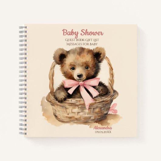 ゲストギフトリストベビーベアーガールベビーシャワー ノートブック (正面)