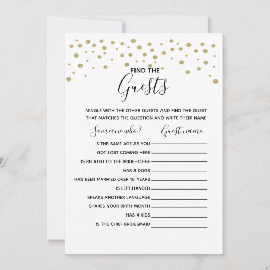 ゲストゲームのウェディングシャワーゲーム 招待状 (正面)