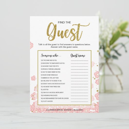 ゲストゲームの検索 |金ゴールドとピンクのブライダルシャワー (スタンド正面)