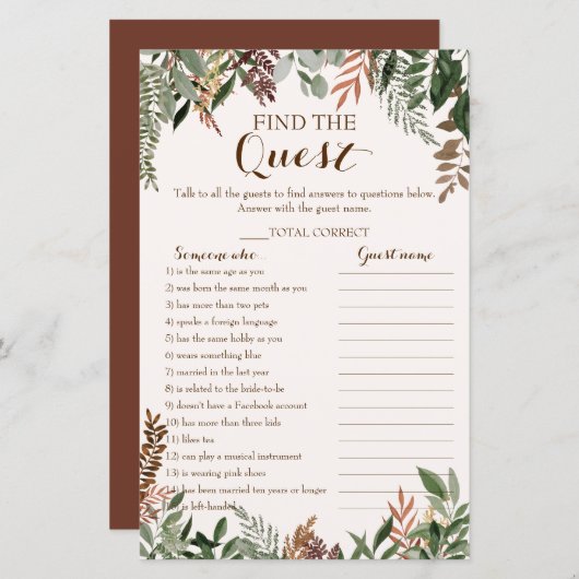 ゲストゲームを検索すаる葉ブライダルシャワー (正面/裏面)