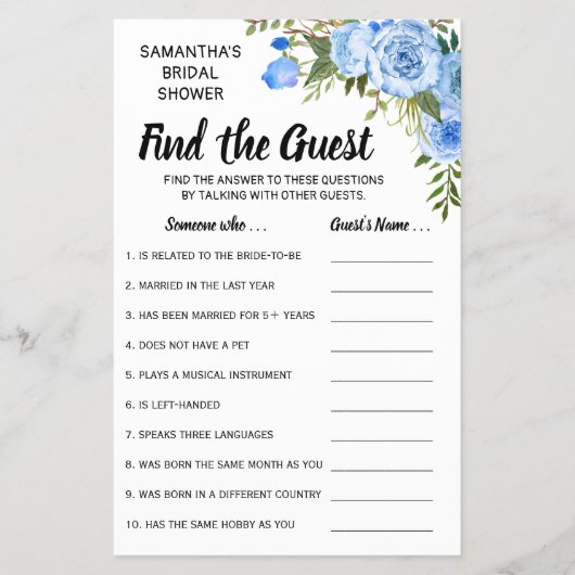 ゲストシャワー英語ゲームスペインのカードを見つける チラシ (正面)