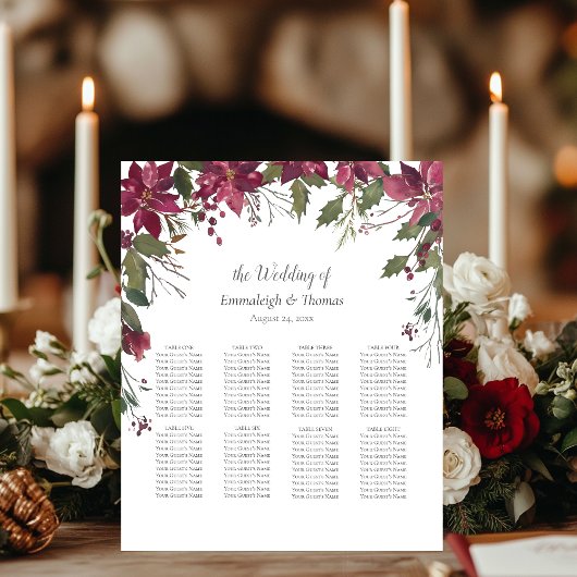 ゲストシーティングチャートポインセチアフローラ緋色 台座サイン