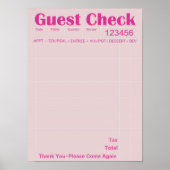 ゲストチェックウォールアート、キッチンエステティックアート、ピンク ポスター (正面)