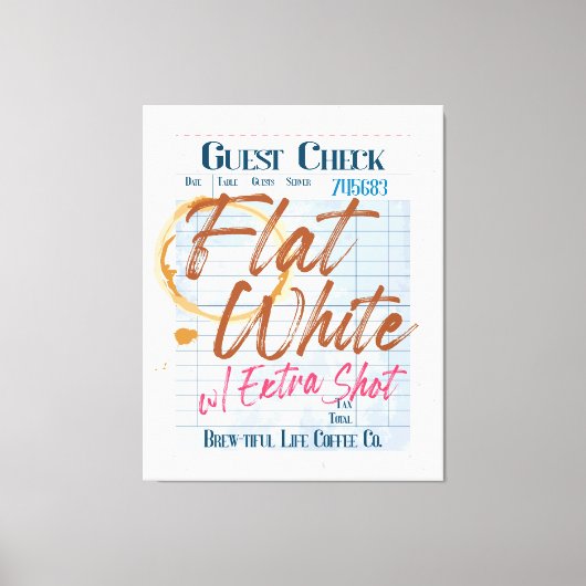 ゲストチェックレシートフラットホワイトコーヒーエクストラショット キャンバスプリント (正面)