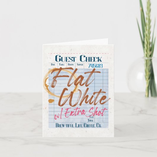 ゲストチェックレシートフラットホワイトコーヒーエクストラショット ノートカード (正面)