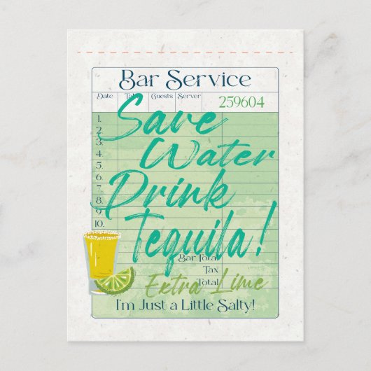 ゲストチェックレシート救ウォータードリンクテキラサルティ ポストカード (正面)