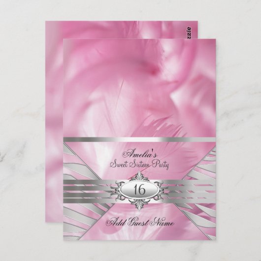 ゲストネームカードピンクスウィート16 ポストカード (正面/裏面)