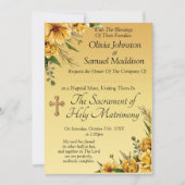 ゲストネームゴールデンイエローフラワーズスイ結婚ート 招待状 (正面)