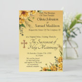 ゲストネームゴールデンイエローフラワーズスイ結婚ート 招待状 (スタンド正面)