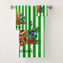 ゲストバスルームストライプクリスマスの名前 バスタオルセット
