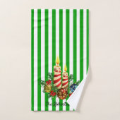 ゲストバスルームストライプクリスマスの名前 バスタオルセット (ハンドタオル)