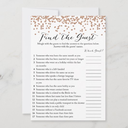 ゲストバラ金ゴールドブライダルシャワーゲーム5x7 招待状 (正面)