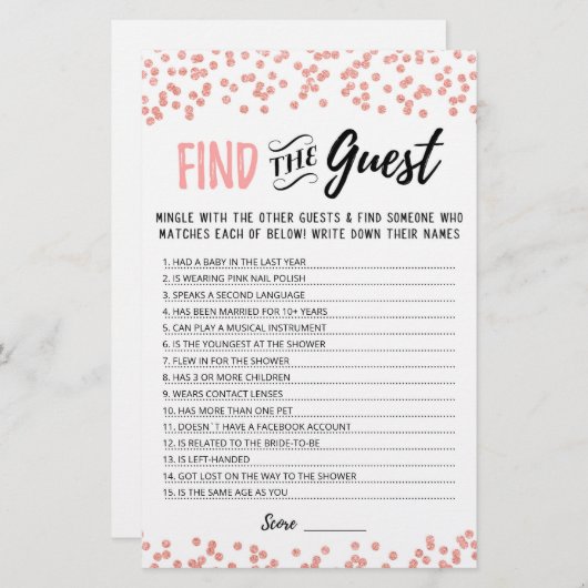 ゲストパーソナライズされたブライダルシャワーゲームの検索 (正面/裏面)