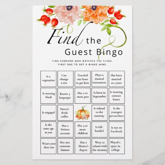 ゲストビンゴカボチャ赤ちゃんシャワーゲームを見つける (正面)