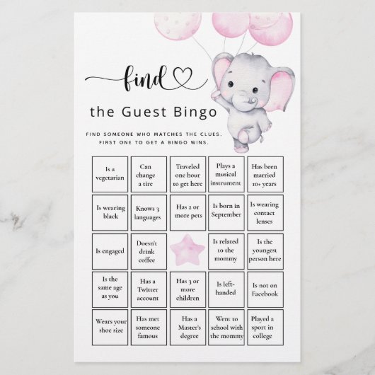 ゲストビンゴガールのゾウ&フラワーゲームを見つける (正面)